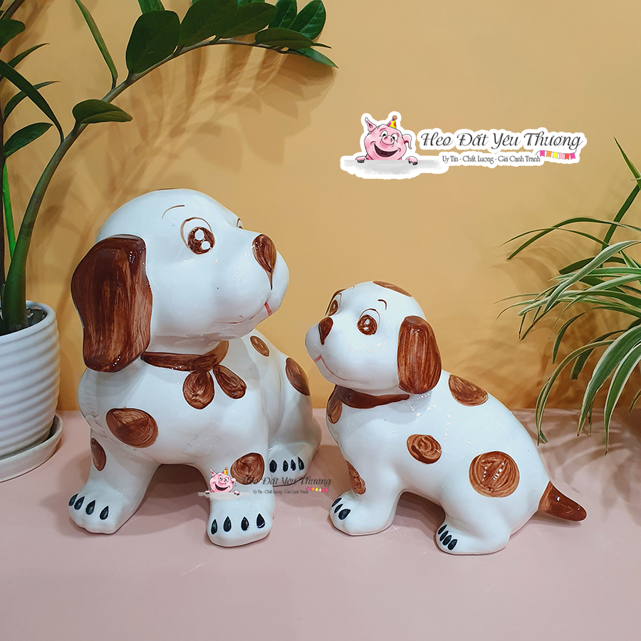 Ống Heo Tiết Kiệm Dáng Chó Đốm Gốm Sứ
